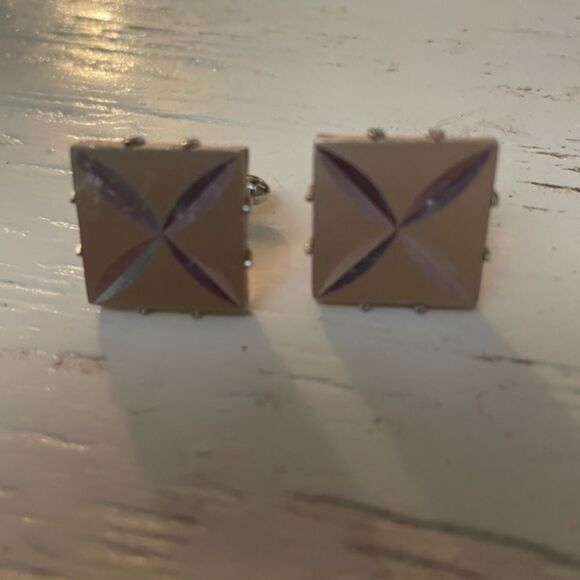 Vintage Mid-century 1950s Swank gold w/silver Atomic pattern square cuff links - Picture 7 of 12